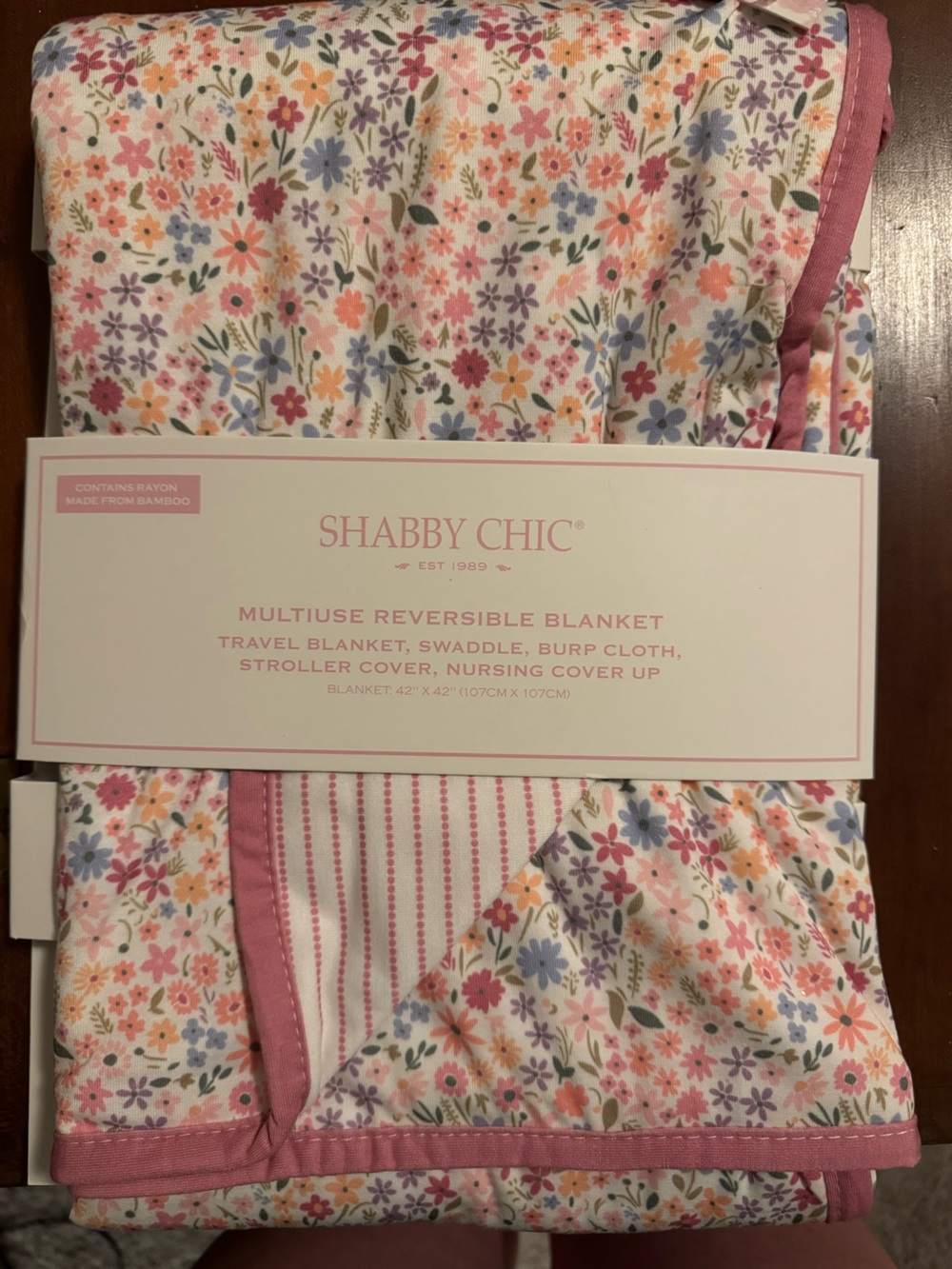 Shabby Chic Pink Floral Reversible Bamboo Blanket